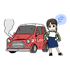 故障した車で悩む女性のイラスト