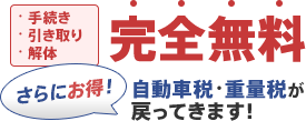 完全無料。さらに自動車税・重量税が戻ってきます。